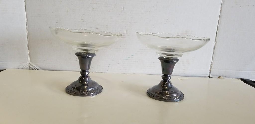 (2) FRANK M. WHITING WEIGHTED STERLING COMPOTE W/ GLASS BOWLS