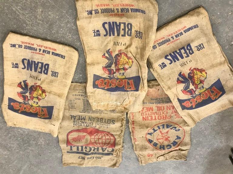 (5) VINTAGE BURLAP BEAN BAGS