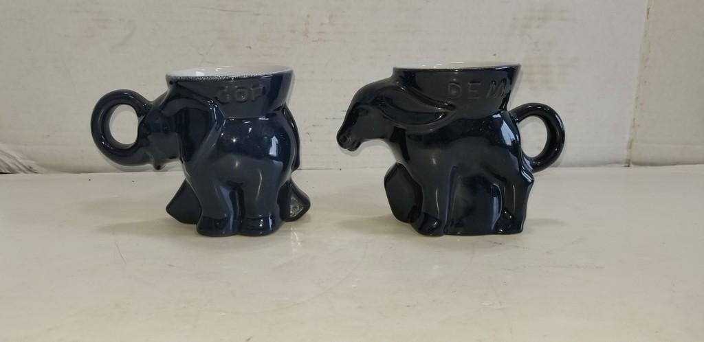 1985 FRANKOMA GOP (ELEPHANT) & DEM. (DONKEY) MUGS