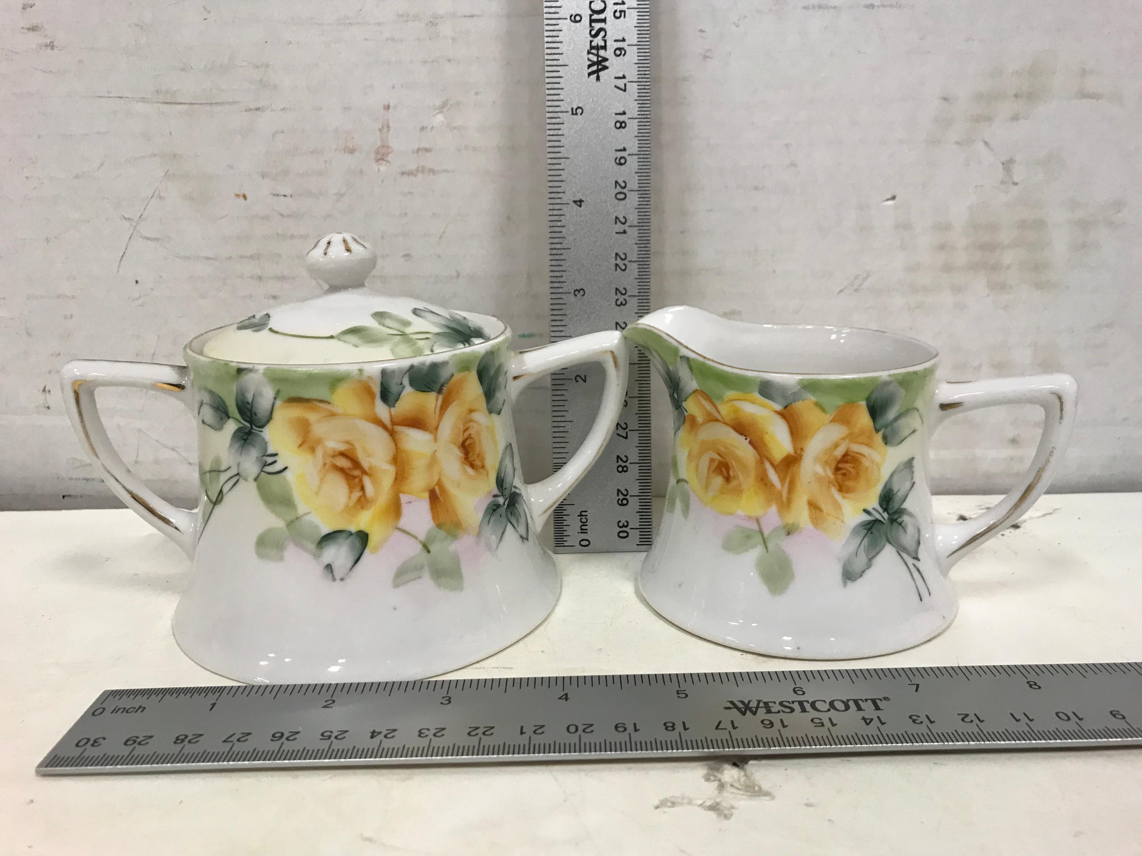 NIPPON HAND PAINTED CREAM /SUGAR & UNMARKED SALT / PEPPER