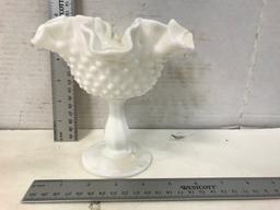 (4) HOBNAIL MILKGLASS VASES / DISHES