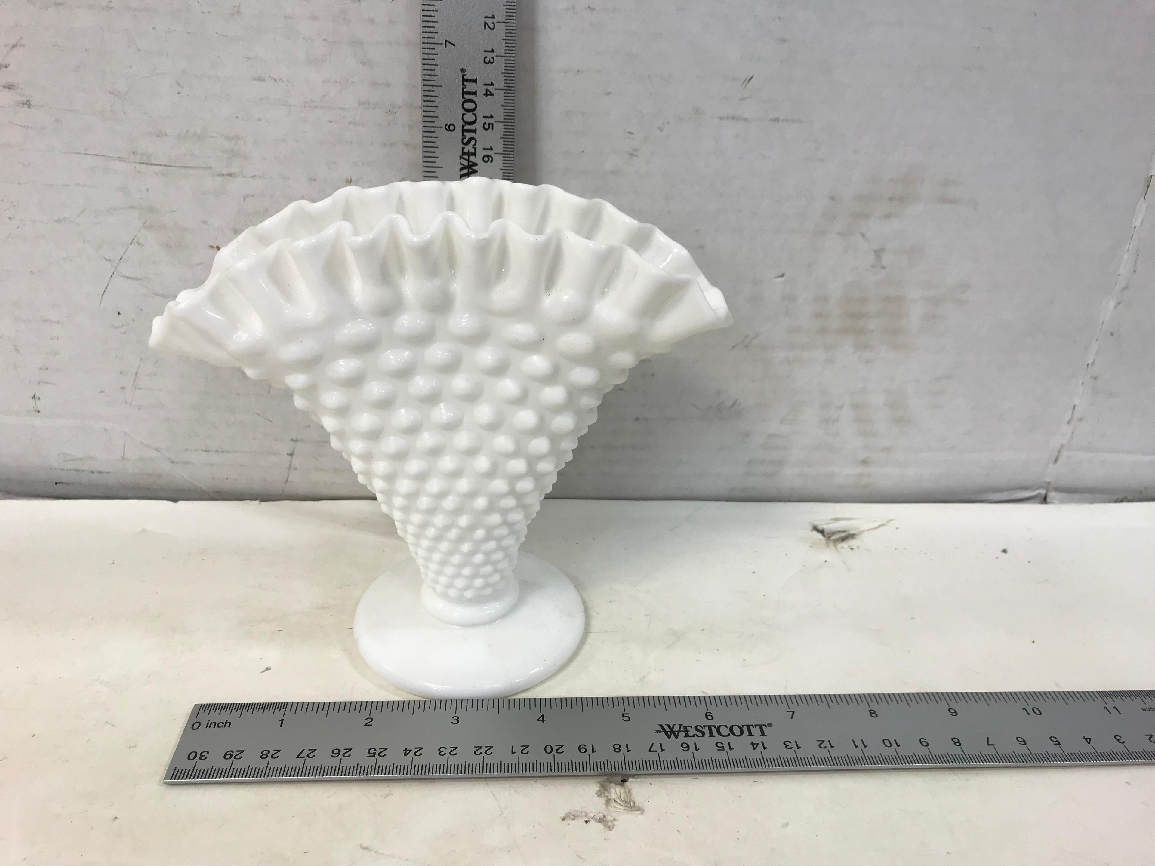 (4) HOBNAIL MILKGLASS VASES / DISHES