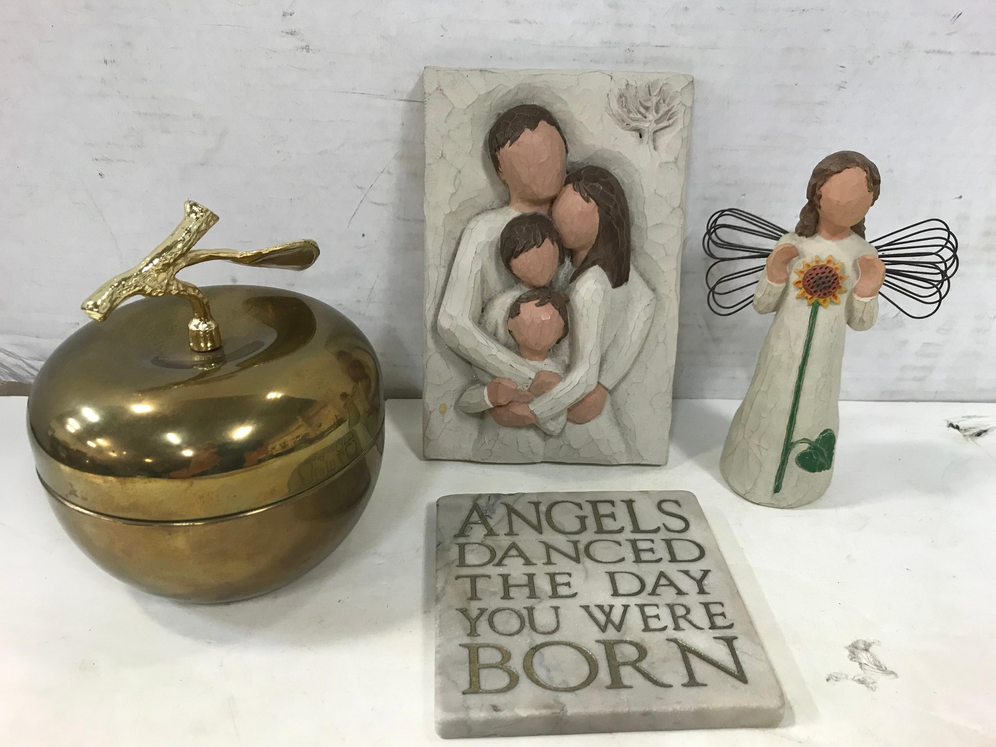 WILLOW TREE ANGEL OF SUMMER, PLAQUES & BRASS APPLE BOX