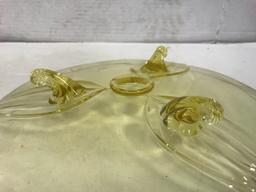 YELLOW FOOTED & PINK DEPRESSION GLASS DISHES