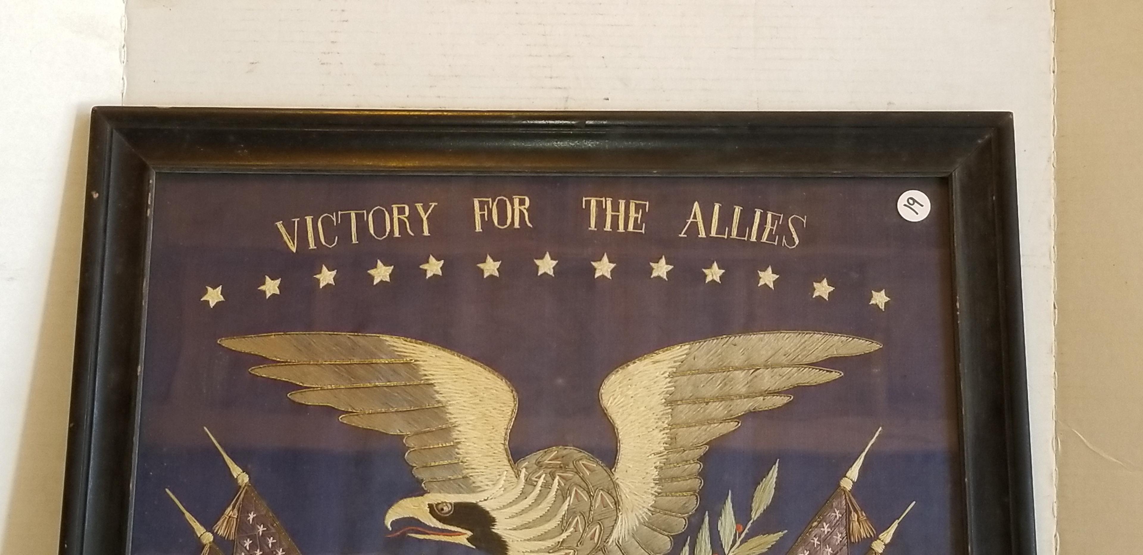 22" X 28" FRAMED PHOTO "VICTORY FOR THE ALLIES" WAR TAPESTRY