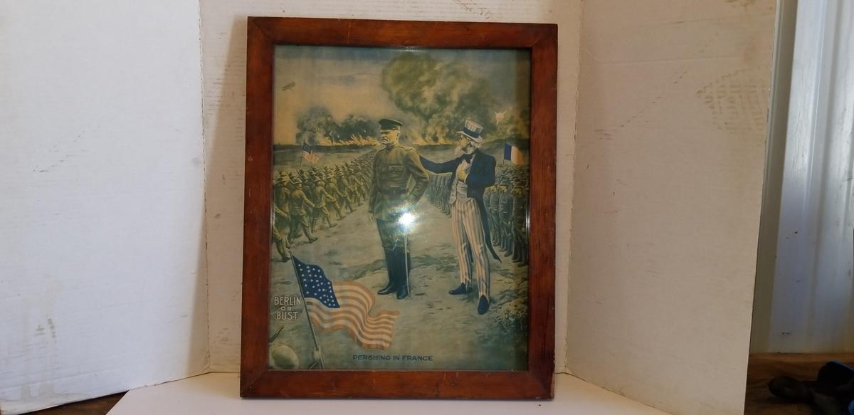 18" X 22" FRAMED WAR PICTURE "PERSHING IN FRANCE"
