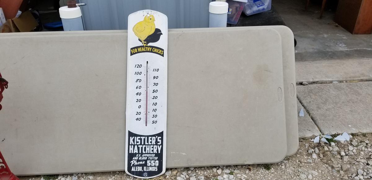 KISTLER'S HATCHERY OUTSIDE THERMOMETER - ALEDO ILL.