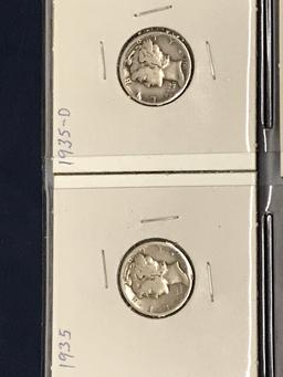 (14) MERCURY DIMES 1934 - 1940D