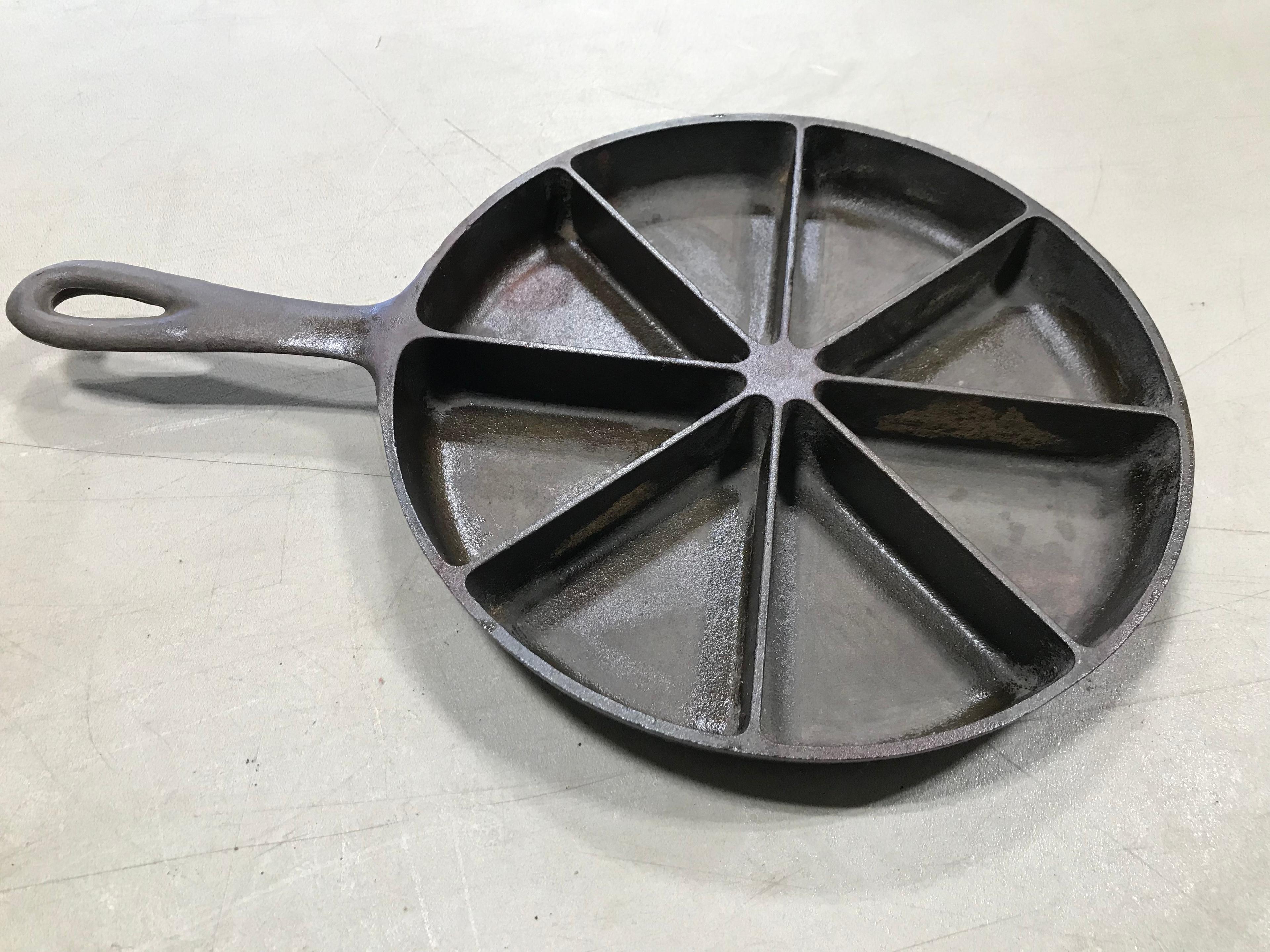 (2) 9" CAST IRON CORN BREAD WEDGE SKILLETS