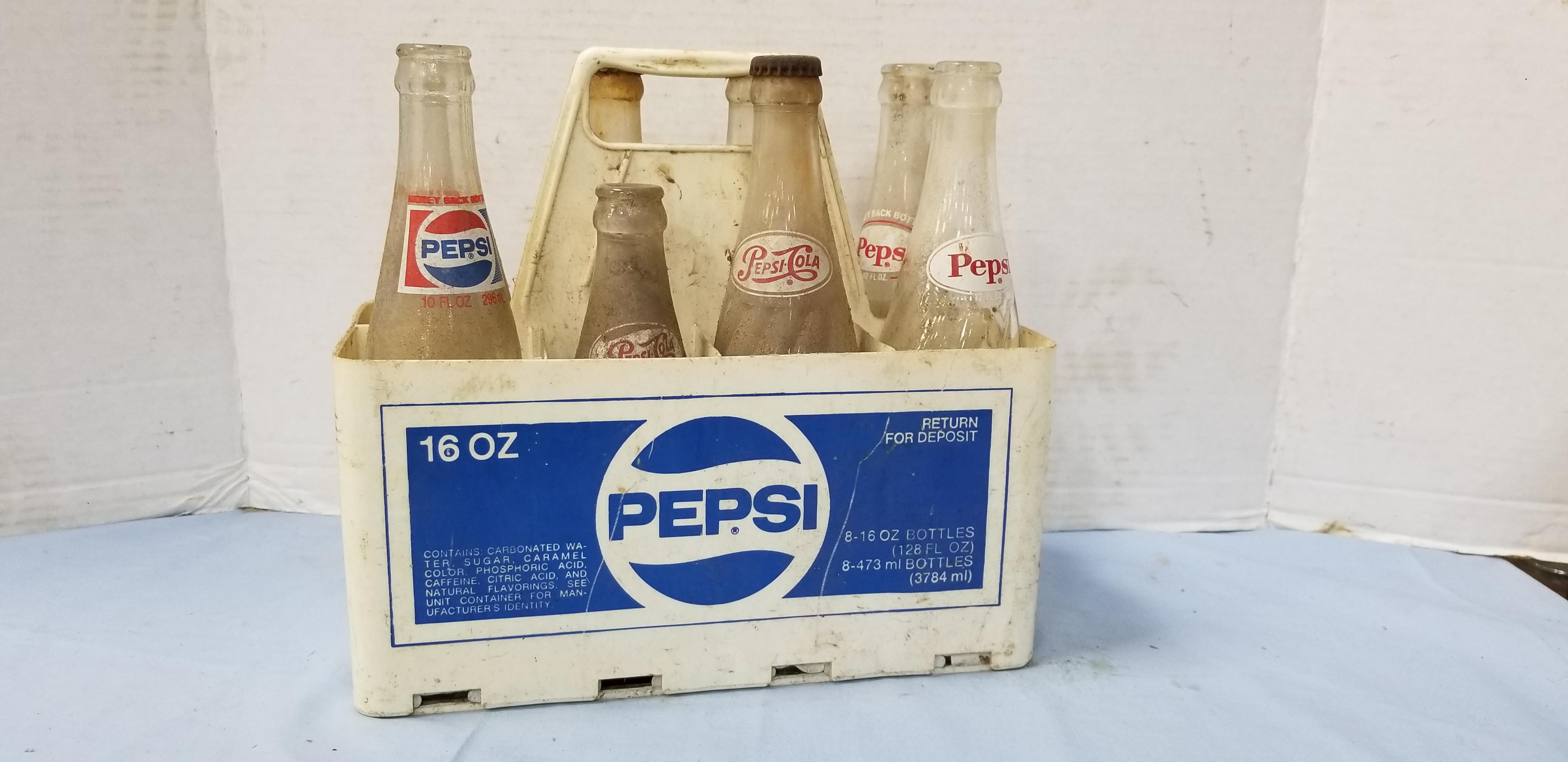 (8) PEPSI COLA BOTTLES W CARRIER