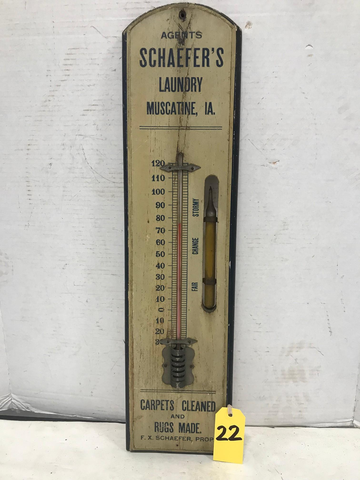 WOOD SCHAEFER'S LAUNDRY MUSCATINE, IA THERMOMETER