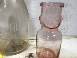 PINK HALF PINT BABY FACE CREAM TOP MILK BOTTLE & 2 OTHER BOTTLES