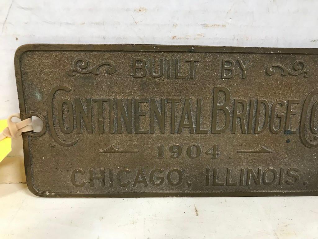 BRASS CONTINENTAL BRIDGE CO 1904 BRIDGE NAME PLATE