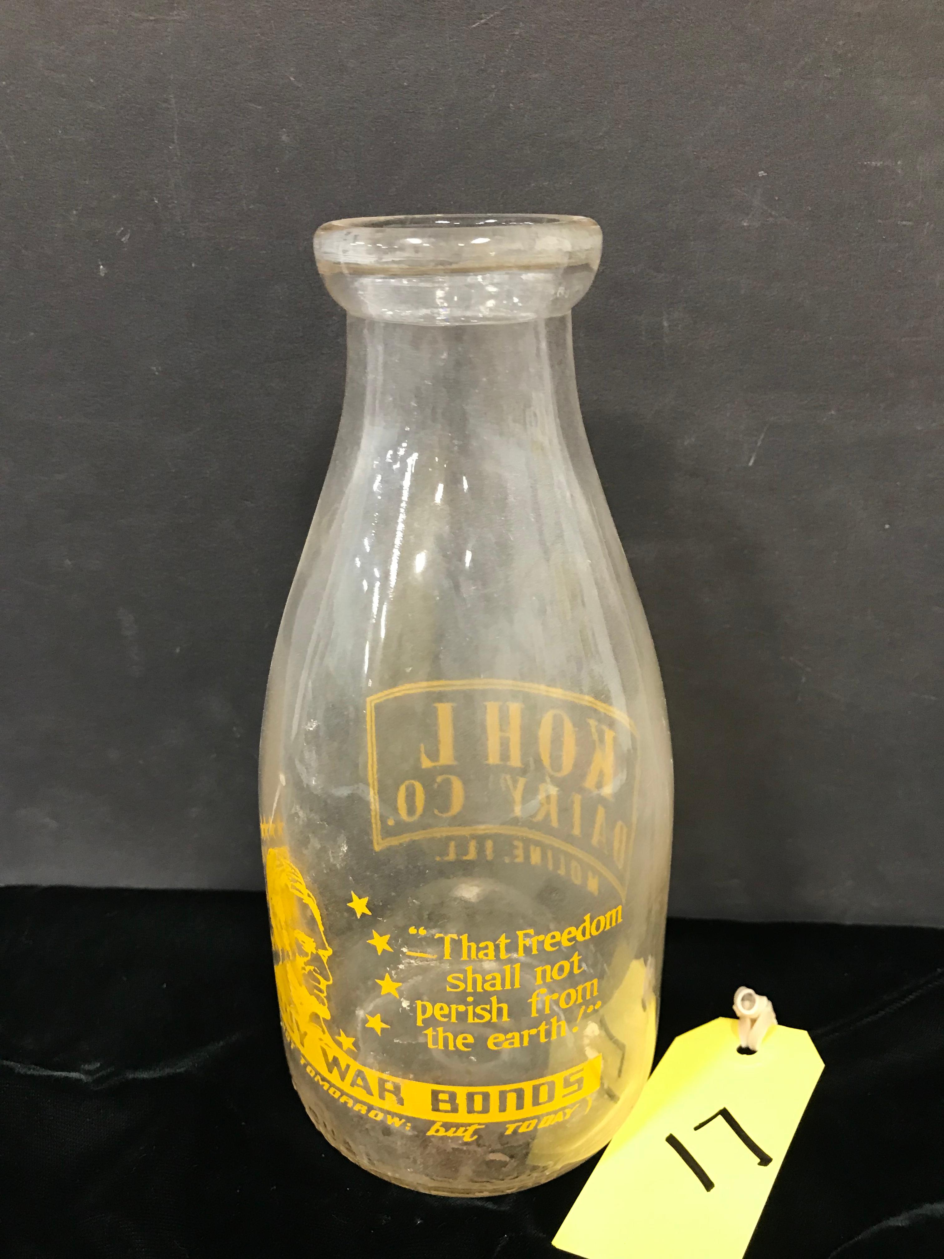 ONE QUART KOHL DAIRY CO MILK BOTTLE