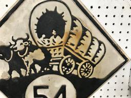 ROUTE 54 STEEL ROAD SIGN WITH OX AND WAGON