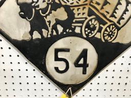 ROUTE 54 STEEL ROAD SIGN WITH OX AND WAGON