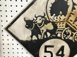 ROUTE 54 STEEL ROAD SIGN WITH OX AND WAGON