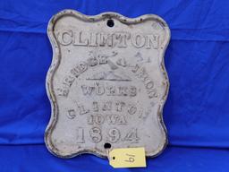 1894 CLINTON BRIDGE CAST IRON PLAQUE