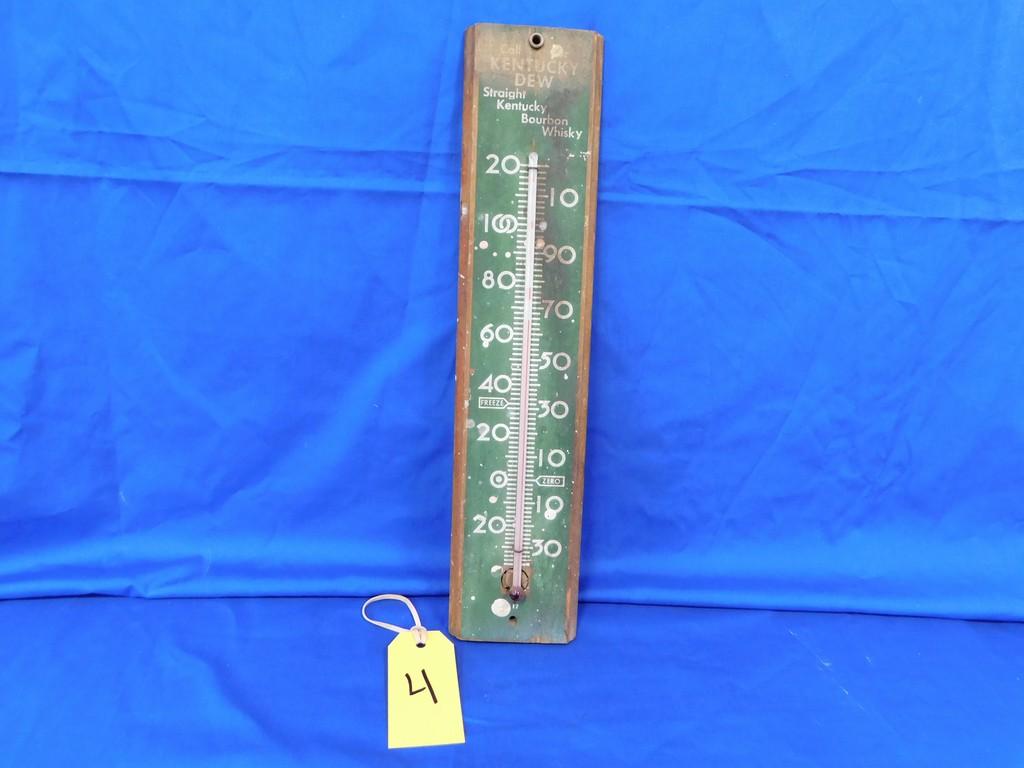 KENTUCKY DEW WHISKY WOOD THERMOMETER