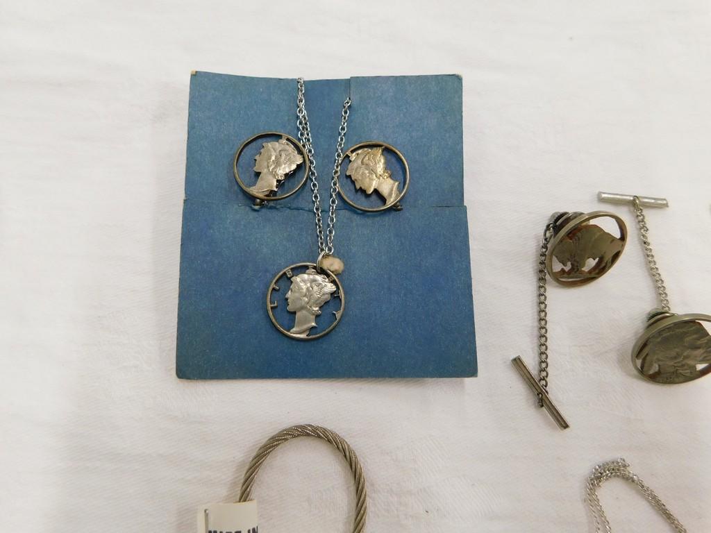 LOT SILVER COIN JEWELRY