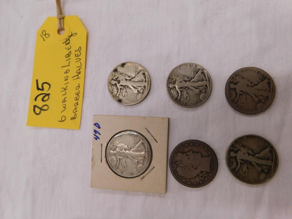 (6) WALKING LIBERTY/BARBER HALVES