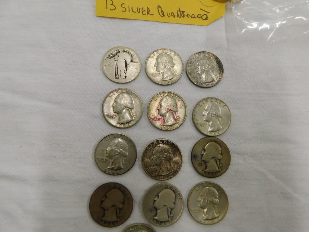 (13) SILVER QUARTERS ASSORTED DATES