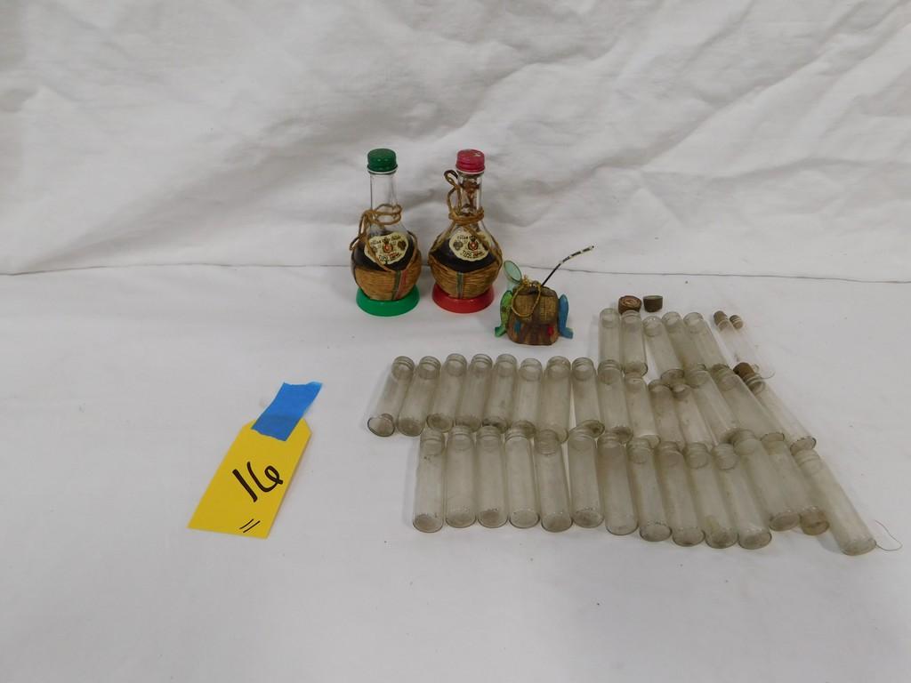 FLAT OF GLASS PILL BOTTLES & MISC BOTTLES