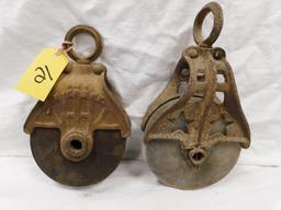 (2) WOODEN BARD PULLEYS