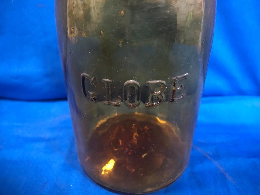 GLOBE QUART AMBER JAR W/ WIRE BAIL