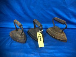 (3) SAD IRONS - 2 MARKED GENEVA & ONE MARKED #7