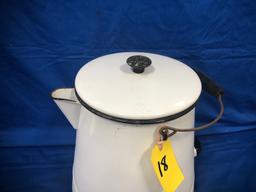 LARGE WHITE ENAMEL COFFEE POT