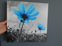 (4) BLUE FLORAL CANVAS DECORATOR PRINTS