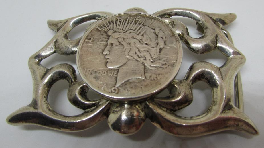 SAND CAST BELT BUCKLE STERLING SILVER DOLLAR 1928