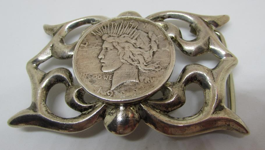 SAND CAST BELT BUCKLE STERLING SILVER DOLLAR 1928