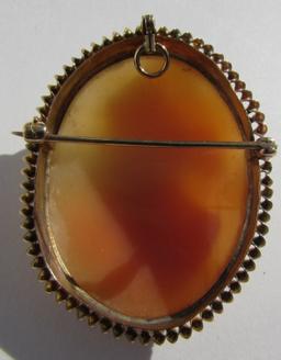 ANTIQUE CAMEO PIN PENDANT SOLID GOLD CARVED