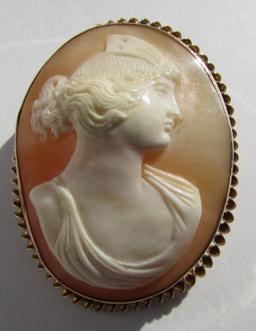 ANTIQUE CAMEO PIN PENDANT SOLID GOLD CARVED