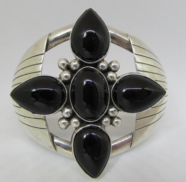 ONYX SIGNED DG BRACELET STERLING SILVER NAVAJO