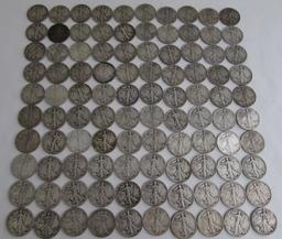 100 US SILVER WALKING LIBERTY HALF DOLLAR COINS