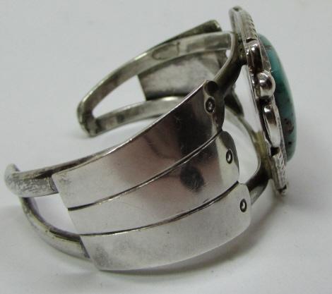 NAVAJO TURQUOISE BRACELET OLD PAWN COIN SILVER