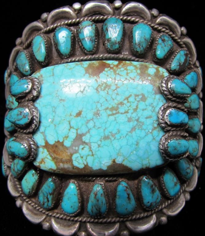 OLD PAWN TURQUOISE BRACELET COIN STERLING SILVER