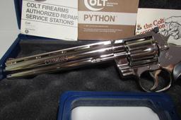 1980 COLT PYTHON 8" 357 MAG NICKEL w CASE PAPERS