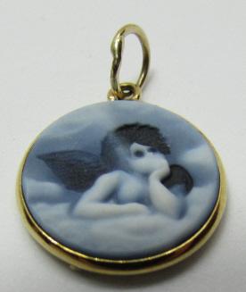 18K YELLOW GOLD CHERUB ANGEL CAMEO PENDANT CHARM