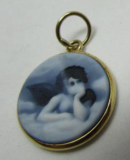 18K YELLOW GOLD CHERUB ANGEL CAMEO PENDANT CHARM