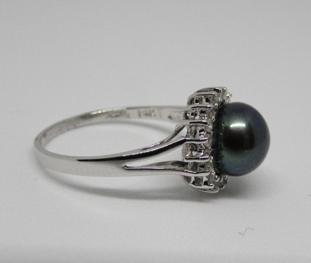 .40C DIAMOND 7MM BLACK PEARL RING 14K WHITE GOLD