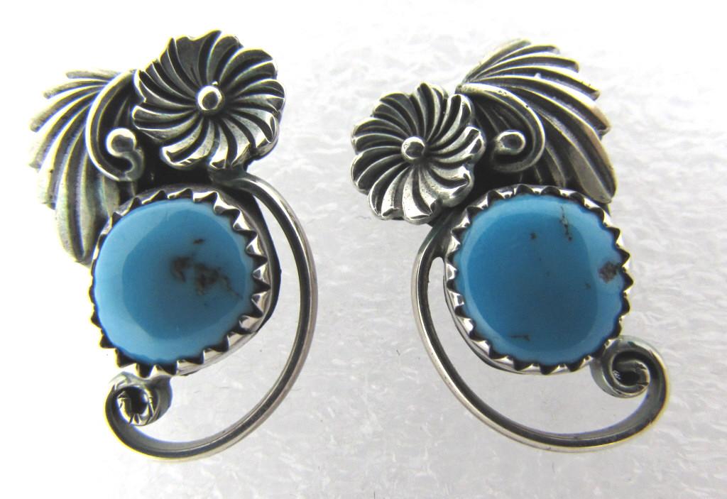 SIGN RB NAVAJO TURQUOISE EARRINGS STERLING SILVER