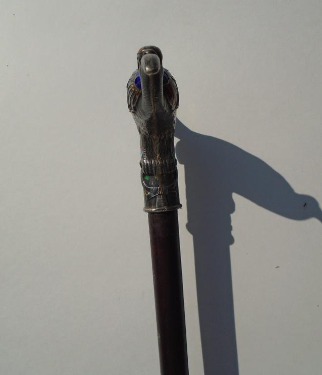 ENAMEL STERLING SILVER BIRD CANE WALKING STICK