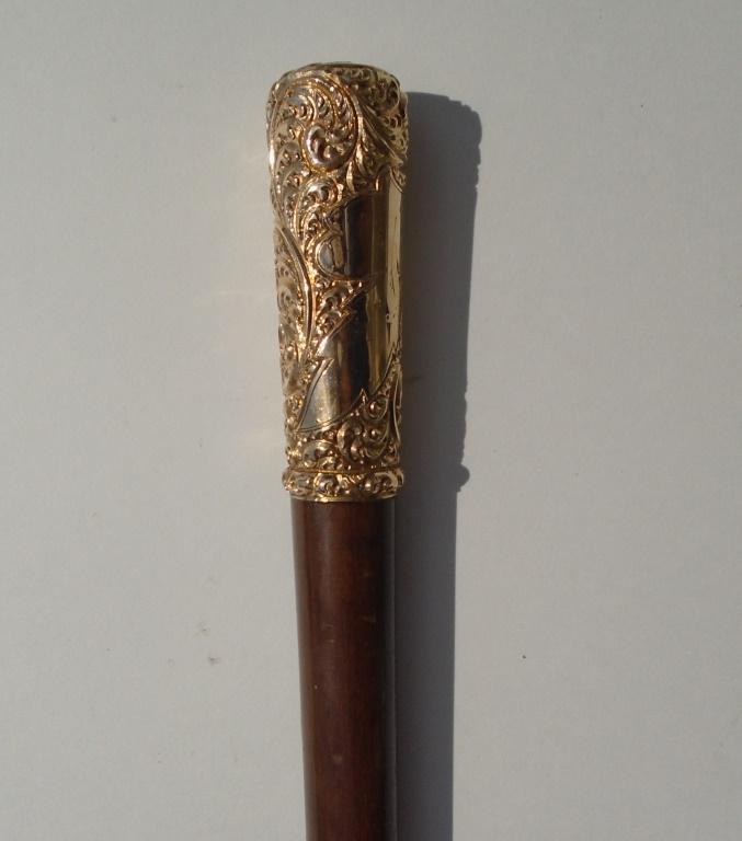 GOLD TOP PRESENTATION CANE WOOD WALKING STICK