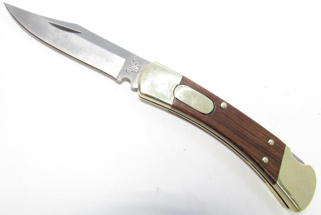 BUCK 110 SWITCHBLADE POCKET KNIFE WOOD SCALES AUTO