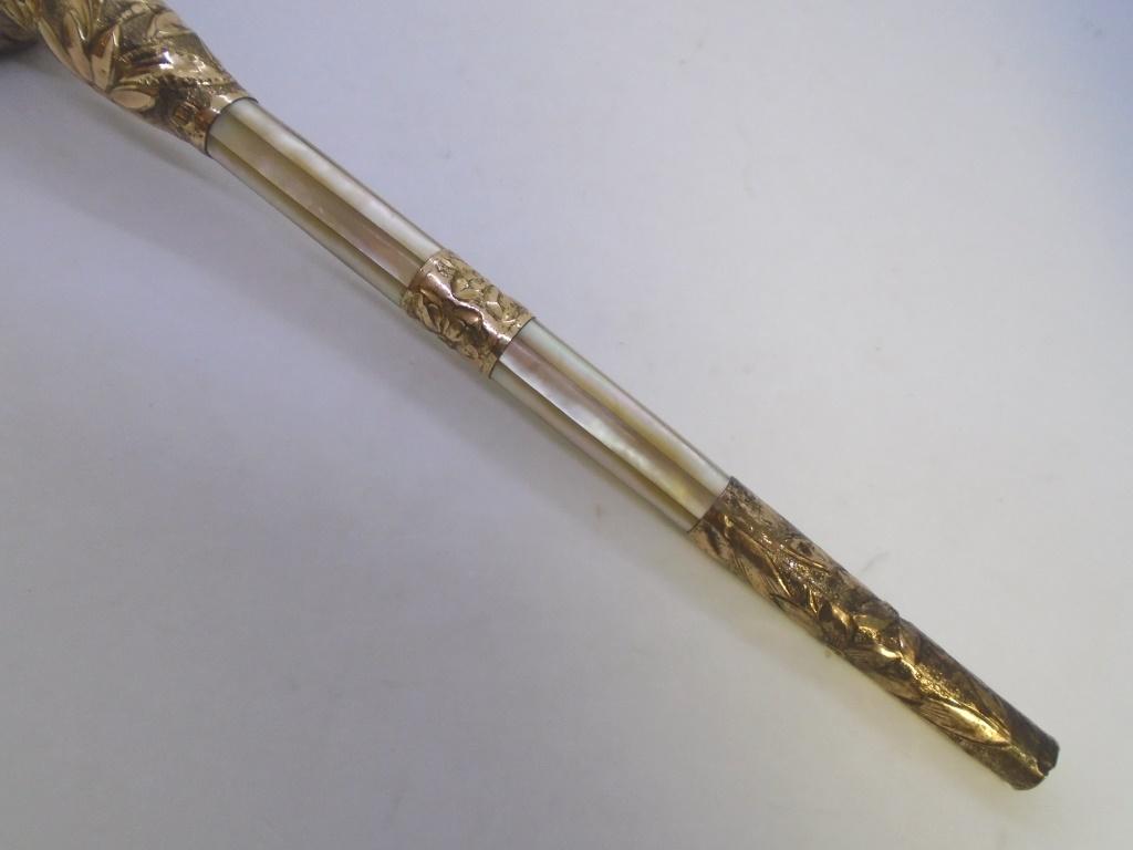 GOLD TOPPED MOTHER OF PEARL PARASOL OR CANE HANDLE