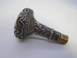 STERLING SILVER REPOUSSE CANE PARASOL HANDLE 1903